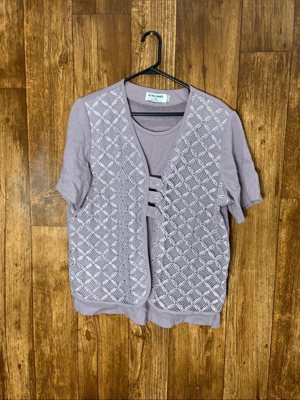 Alfred Dunner Lavender Knit Short-Sleeve Layered Top